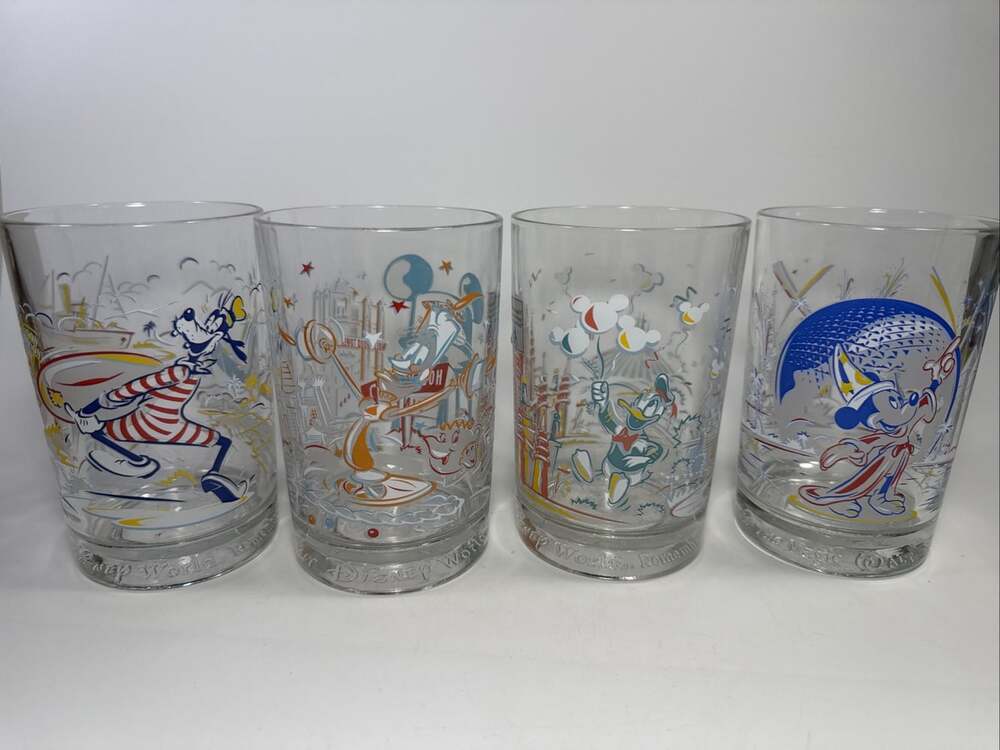 Set of 4 McDonalds Walt Disney World Remember The Magic 25th Anniversary Glasses